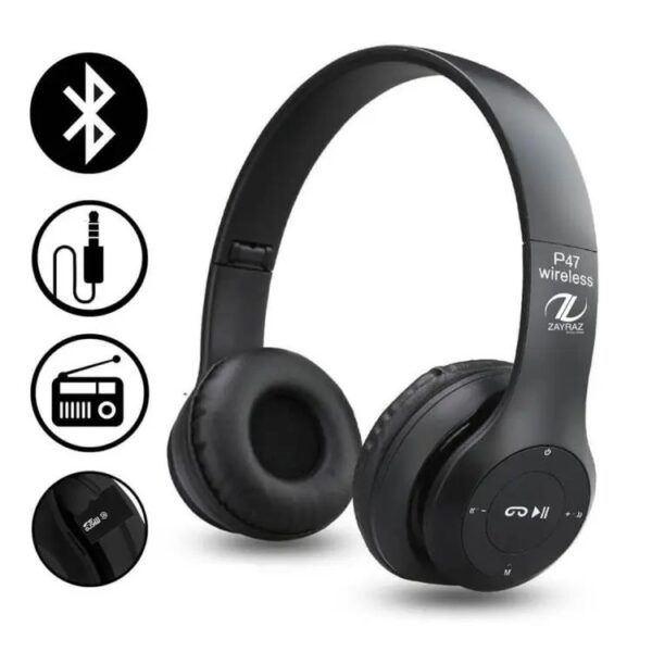 P47 Wireless Bluetooth Headphones | Foldable with Mic, FM Radio, TF, Aux